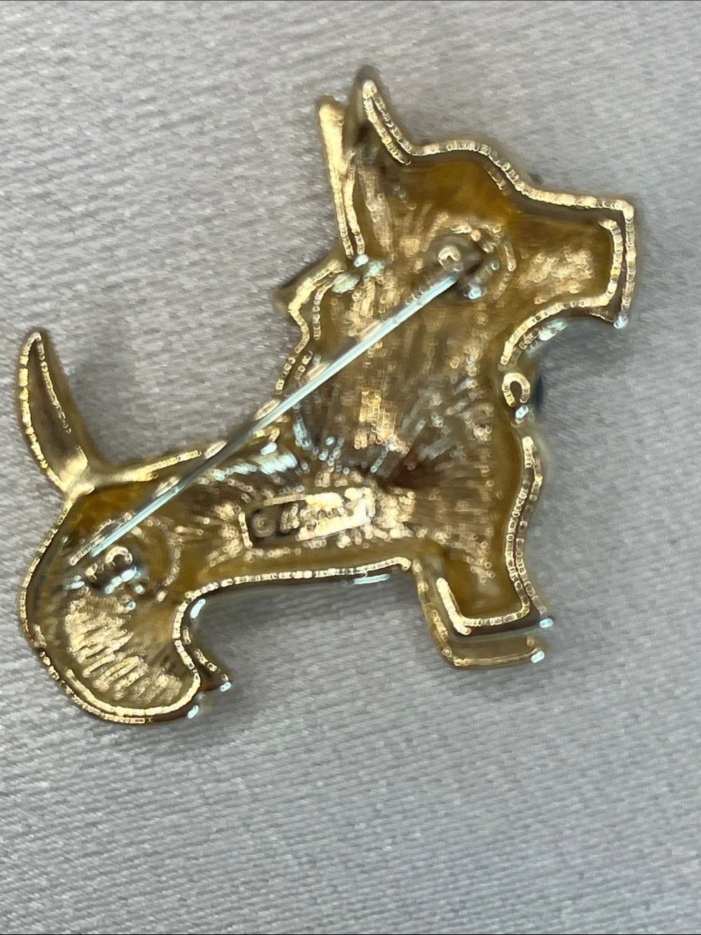 Monet Gold Crystal Scotty Dog Pin with Black Enamel Bow